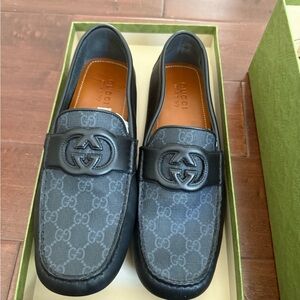 Gucci Black Leather Loafers with GG Monogram